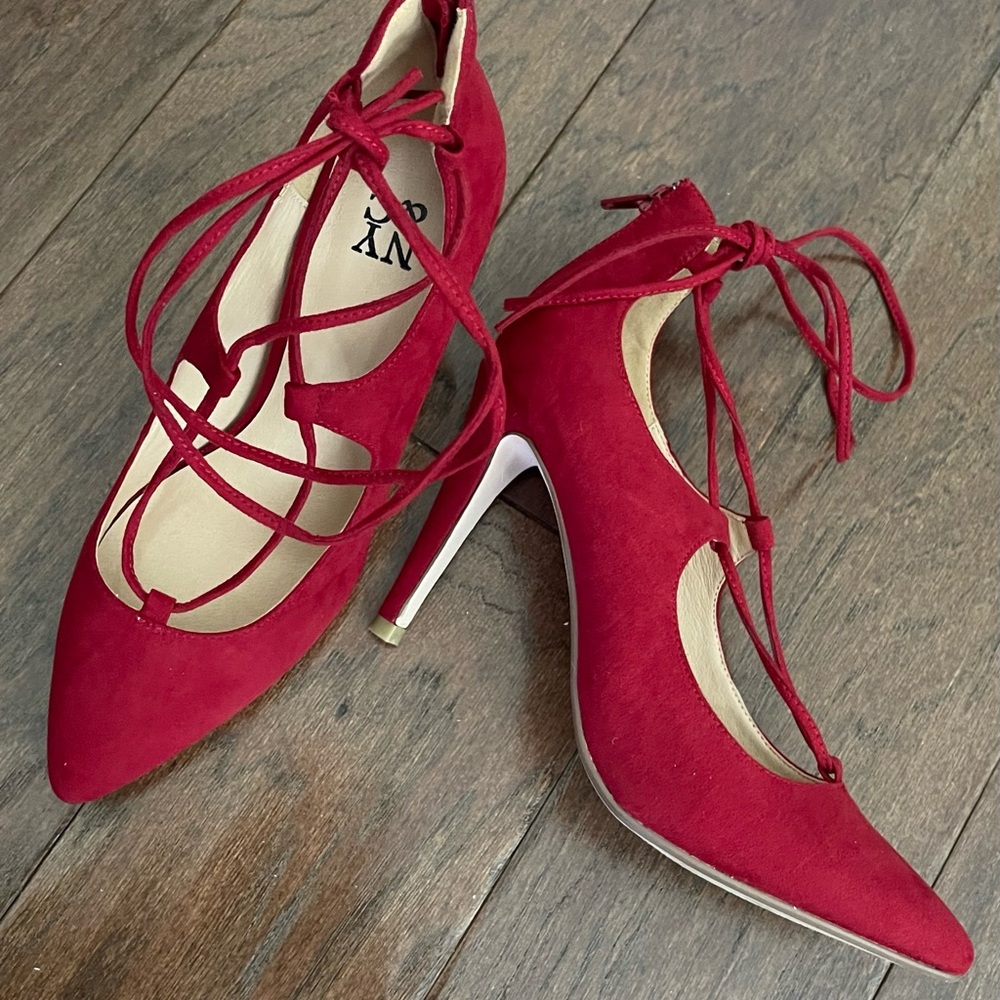 New York & Company Red Lace-Up Heels